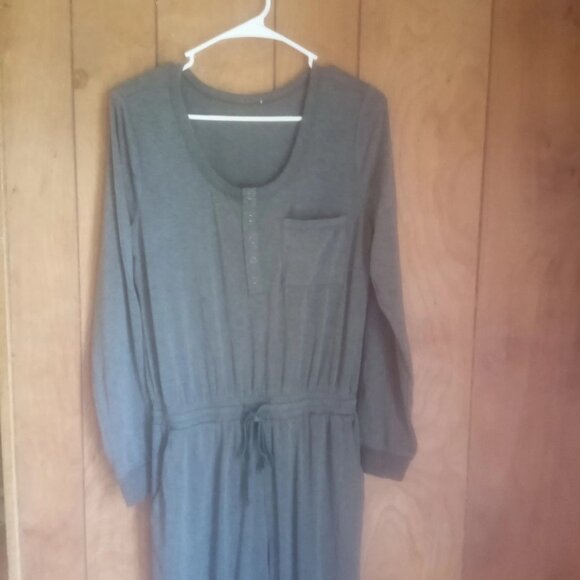 womens gray long sleeve elastic waist jumpsuit size M - Picture 4 of 5